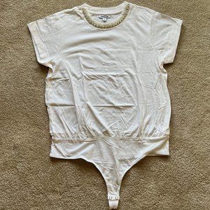 Express Bejeweled White Bodysuit - Size Medium
